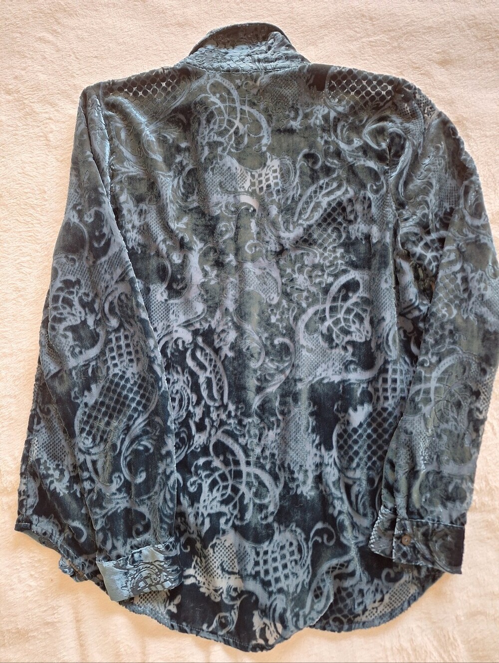 L'AGENCE Laurent Burnout Velvet Baroque Paisley Long Sleeve Blouse Size M - Picture 8 of 10